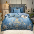 Super Deluxe blue embroidery four piece set